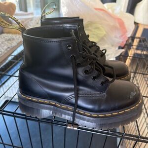 Dr. Martens Black Leather Boots with Yellow Stitching